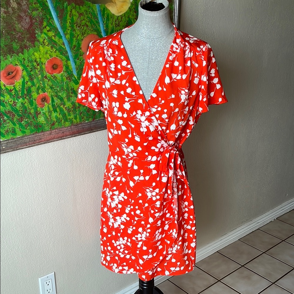 J Crew Floral Wrap Dress in Red and White